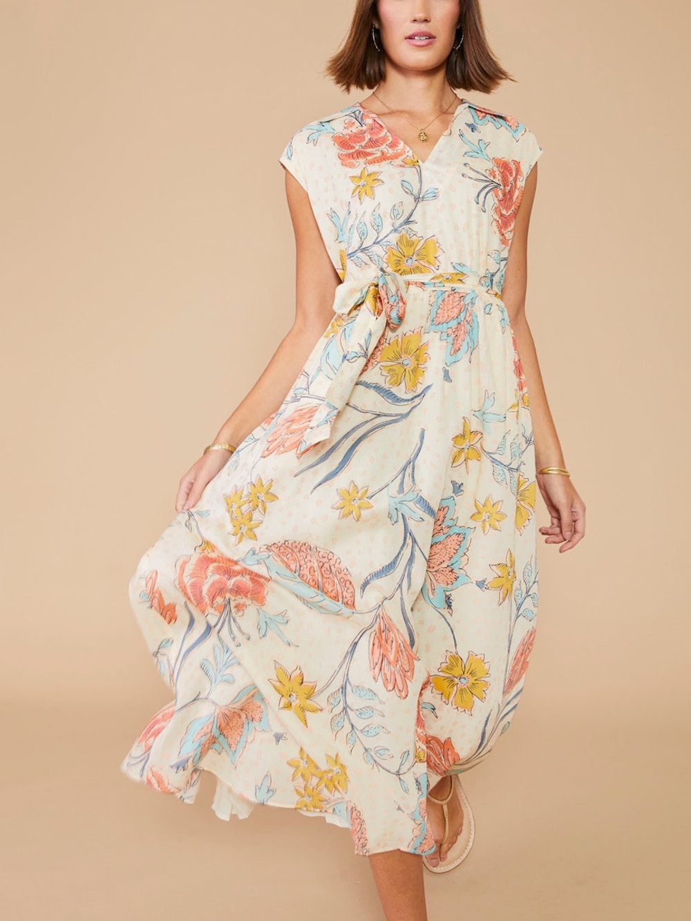 Spartina 449 Hallie Midi Dress Clara Starry Floral Cream Large - Picture 4 of 9
